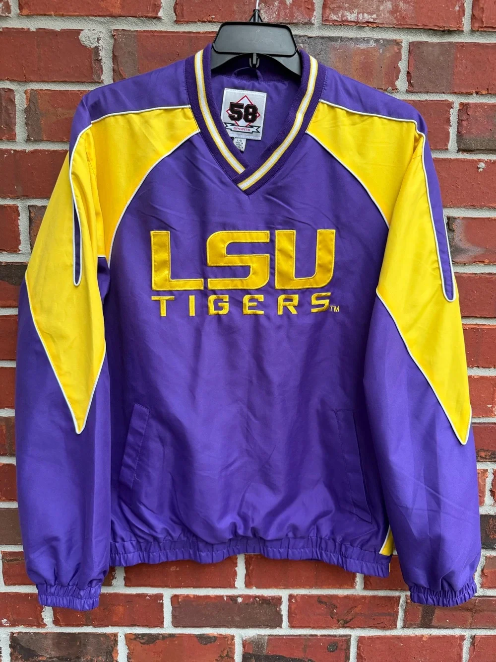 Vintage 58 Sports LSU Tigers Large V-Neck Purple & Gold Embroidered Pullover F8